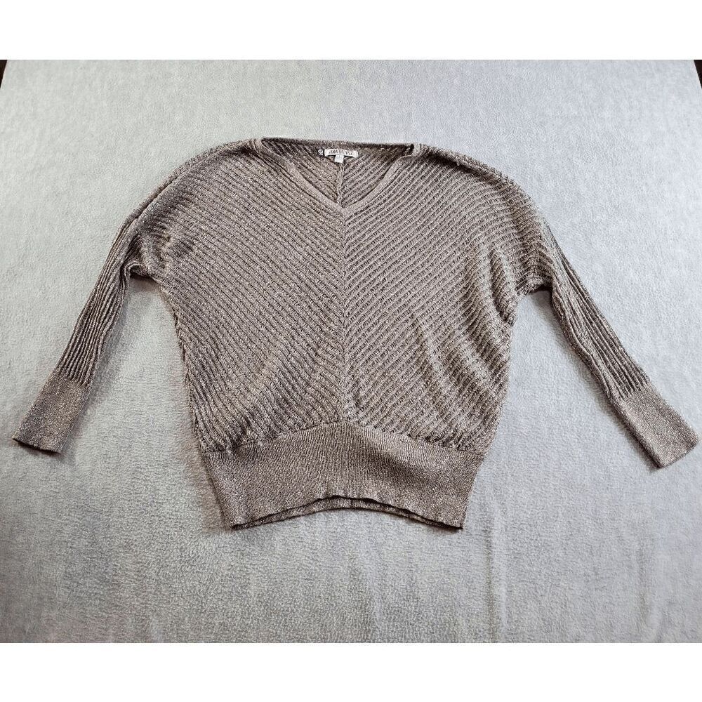 Jennifer Lopez Sweater Women Small Gray Brown Metallic V Neck Pullover
